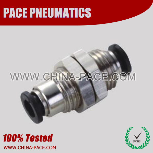 Compact Union Bulkhead One Touch Fittings, Compact Push To Connect Fittings, Miniature Pneumatic Fittings, Air Fittings, one touch tube fittings, Pneumatic Fitting, Nickel Plated Brass Push in Fittings